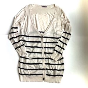 Dex Off-White and Black Striped Long Cardigan